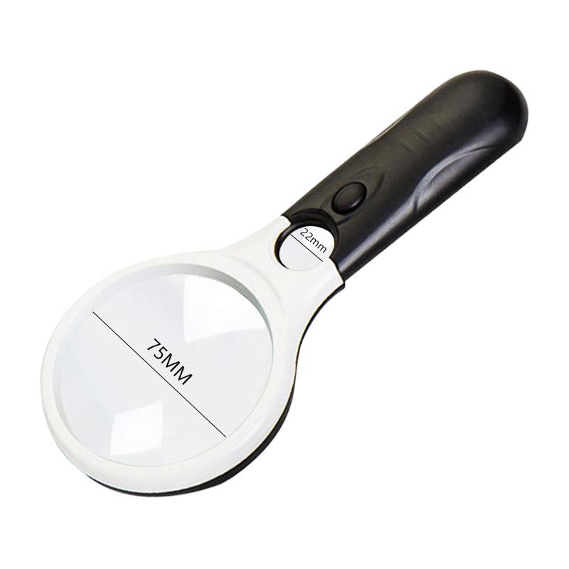 Chuda 3LED Reading Magnifier with 4 Color Options, Model 6902AB, 45X Dual Lens, 75MM