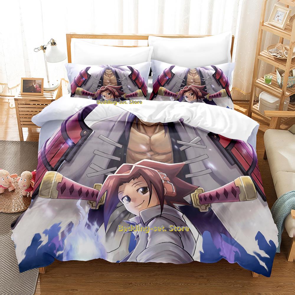 Comforter Personality Shaman King Bedding Set Cartoon Anime Three-Piece Set Adult Kid Bedroom S 3D Kawaii Game Twin Set