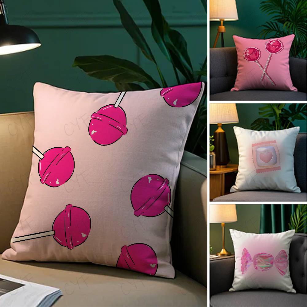 Sweet Pink Candy Pillow Case Safe Custom Photo Pillow, Anti-Fade Brushed Fleece Cushion, Maternal & Infant Safe.