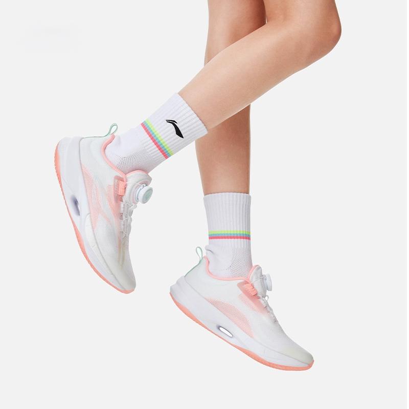 Li Ning Kids Ultra Light 21 Comfortable Simple Non-Slip Shock Absorbing Breathable Low Top Running Shoes Kids Running Shoes White Pink YKFU034-6