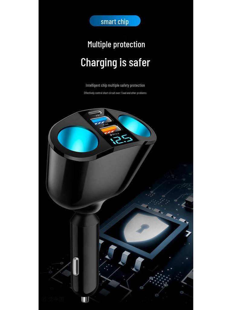 Dual USB-C Car Charger with Digital Display & QC3.0 Fast Charge