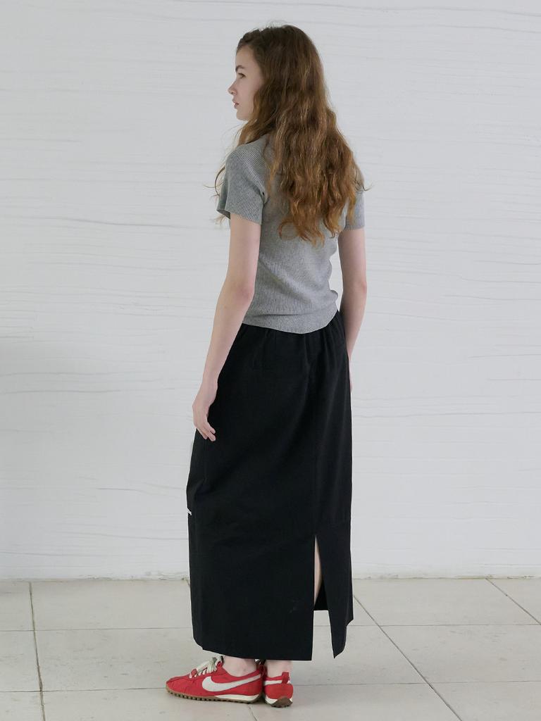 Elssibeui Drawstring Maxi Long Skirt_Black