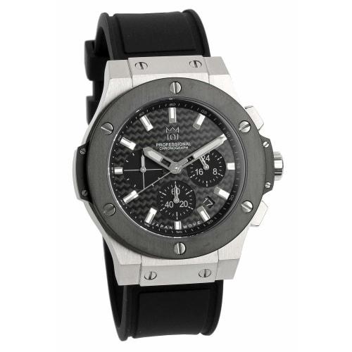 HYAKUICHI 101 Watch 100m Water Resistant Chronograph Date Display Rubber Belt Black X Silver Carbon Men's