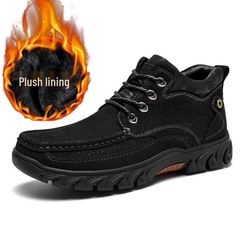 Men's High-Top Winter Snow Boots - Genuine Leather with Thick Rubber Sole for Warmth
