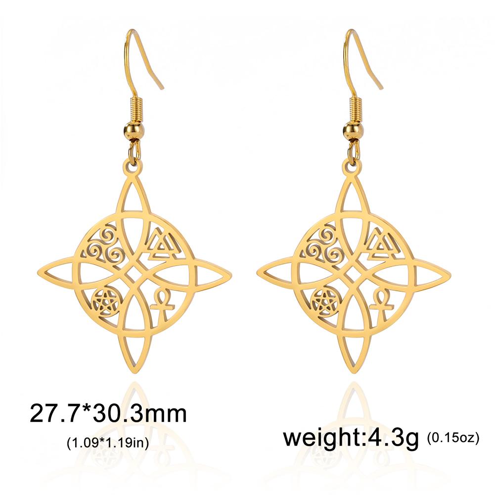 Lucktune Witch Knot Witchcraft Drop Earrings Women Stainless Steel Triskele Ankh Pentagram Symbol Earrings Vintage Jewelry Gift