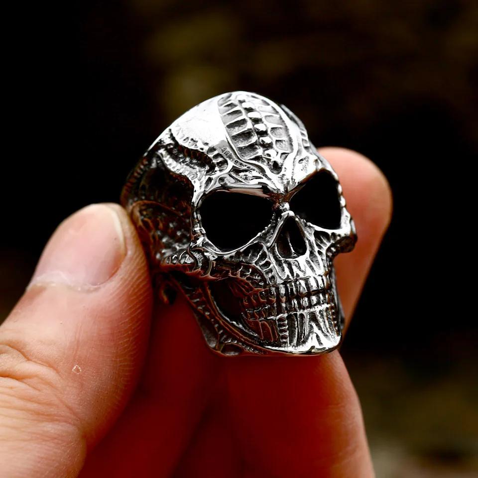 Anelli a Teschio Gotici Multistile per Uomo Acciaio Inossidabile Biker Motociclista Gioielli Anello Festa di Halloween Dropshipping