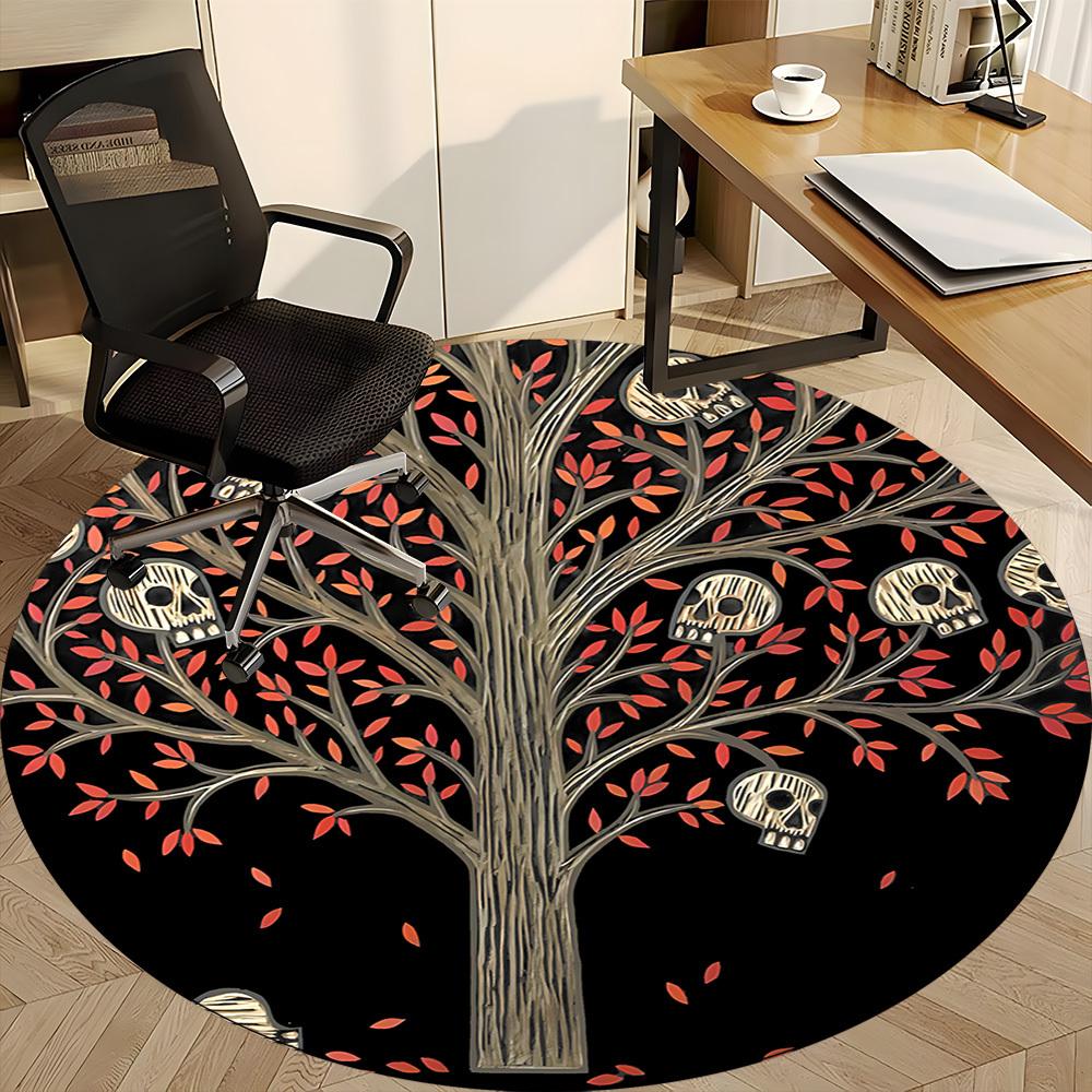 1PC Skull Tree Office Round Area Rug, Mat Suitable ForOffice, Under Office Chairs Bedroom Living Room Home Decor, Room Deco