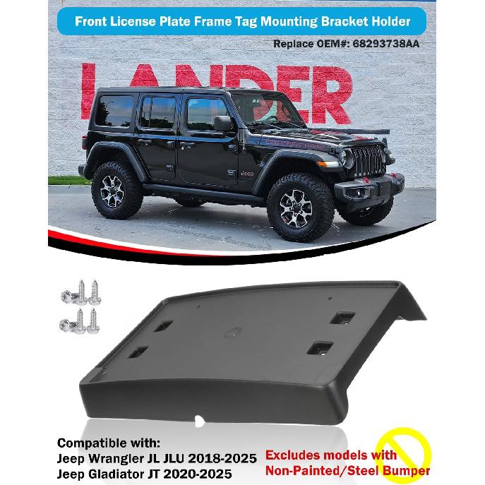 Front License Plate Frame Front Bumper License Plate Holder Mounting Bracket Cover For Jeep Wrangler JL JLU Gladiator JT 2018-2025 (For Plastic