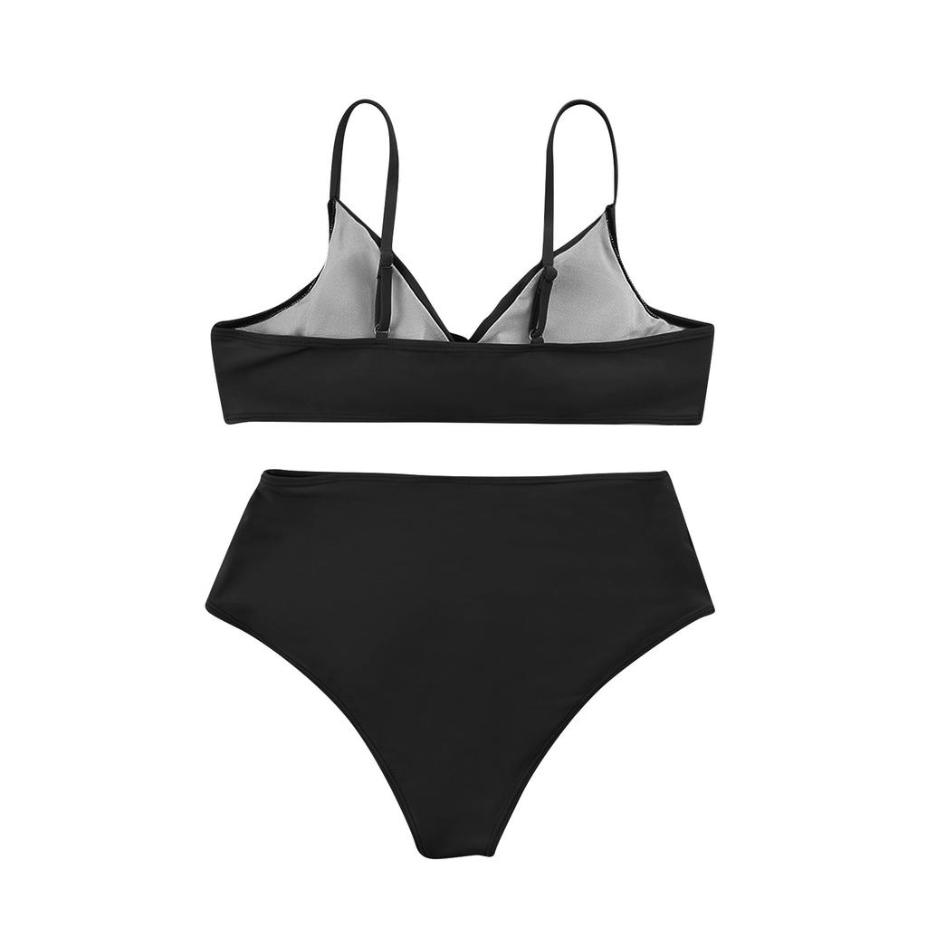 Women's Solid Color High Waist Cross Swimsuit Sexy Casual Split Swimsuit
