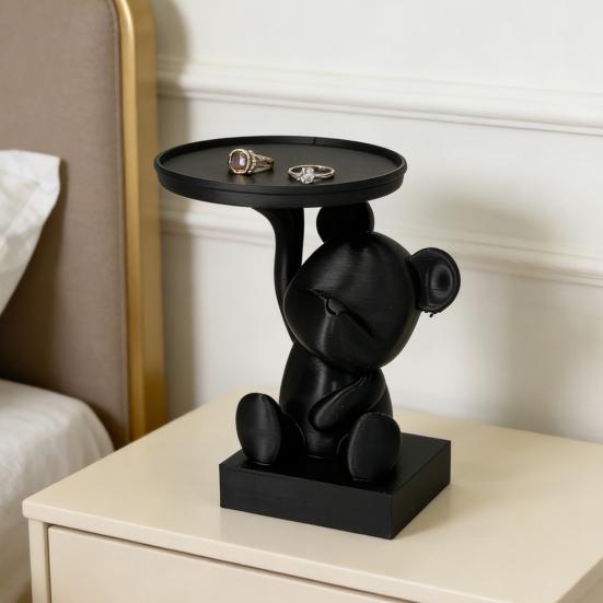 Bear Serving Tray Key Holder Decorative Bear Figurine with Dish Candy Lipsticks Earrings Jewelry Storage Display Stand Table Desk Organizer