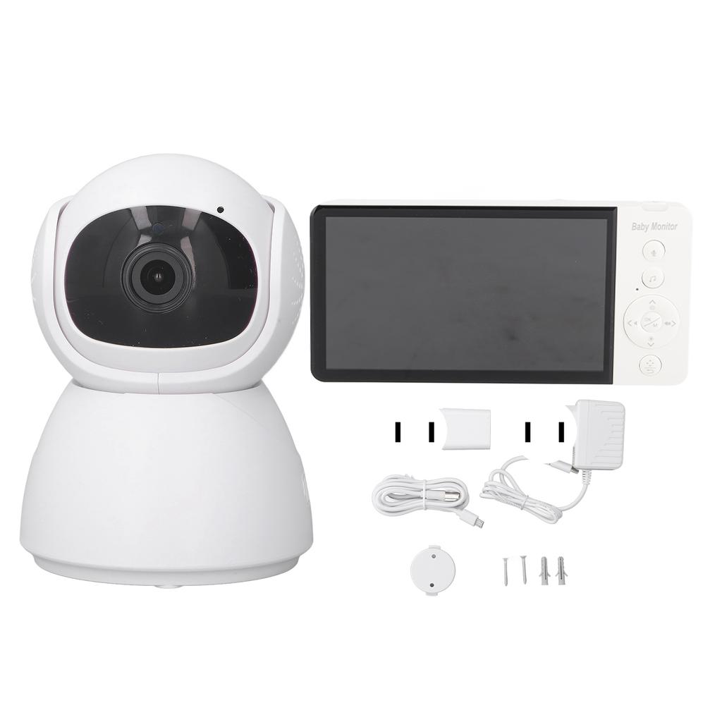 Video Baby Monitor 5.0 In LCD Screen 2.4GHz White 2 Way Voice 100‑240V Night Vision 5000mAh Baby