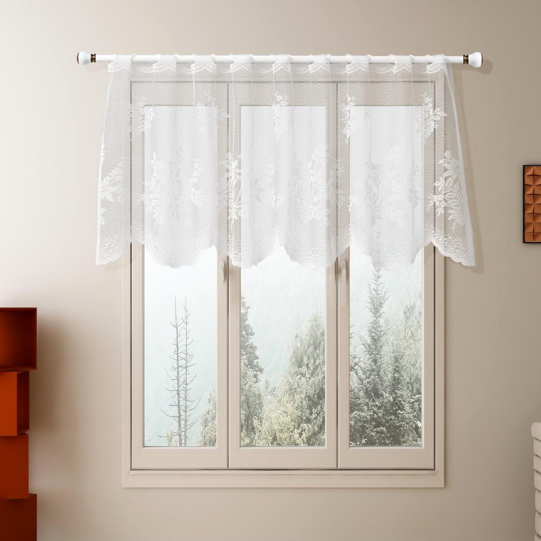 

1pc Modern White Short Curtain with Flower Pattern, Perfect for Kitchen and Bathroom Decoration 140X45CM 1PC&Grommet Top