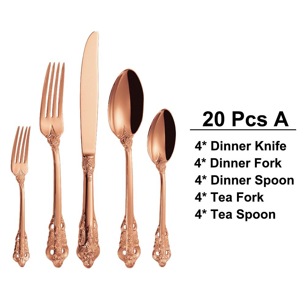 30 Pieces Gold Plated Luxury Cutlery Set Stainless Steel Vintage Western Tableware Sliver Knife Spoon Fork Set Kitchen Utensils