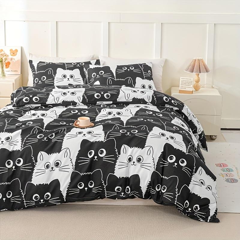Cute Cartoon Printed Duvet Cover Set Soft Microfiber Bedding Set Single Double King Size Home Bedroom Decor