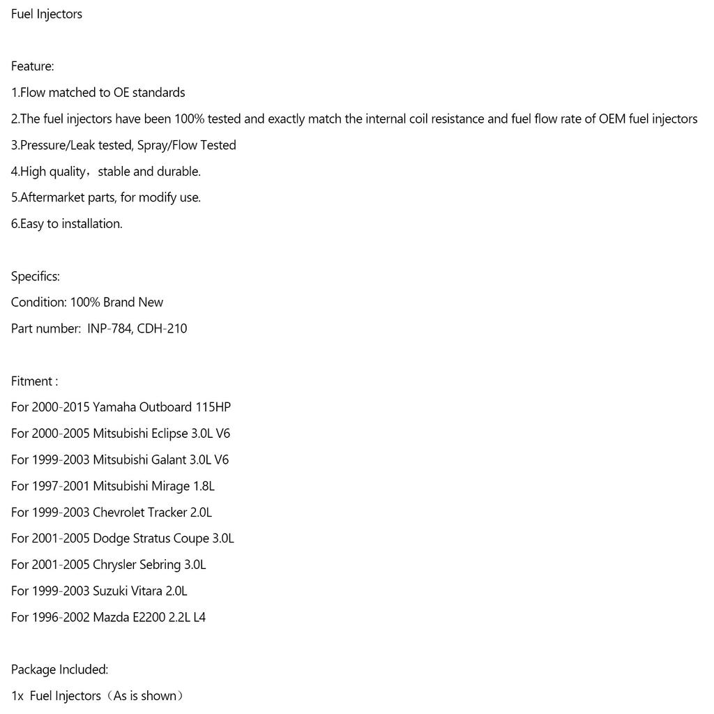 CDH210 Kraftstoffeinspritzventile INP-784 Für Mazda E220 Yamaha F115 PS Außenborder