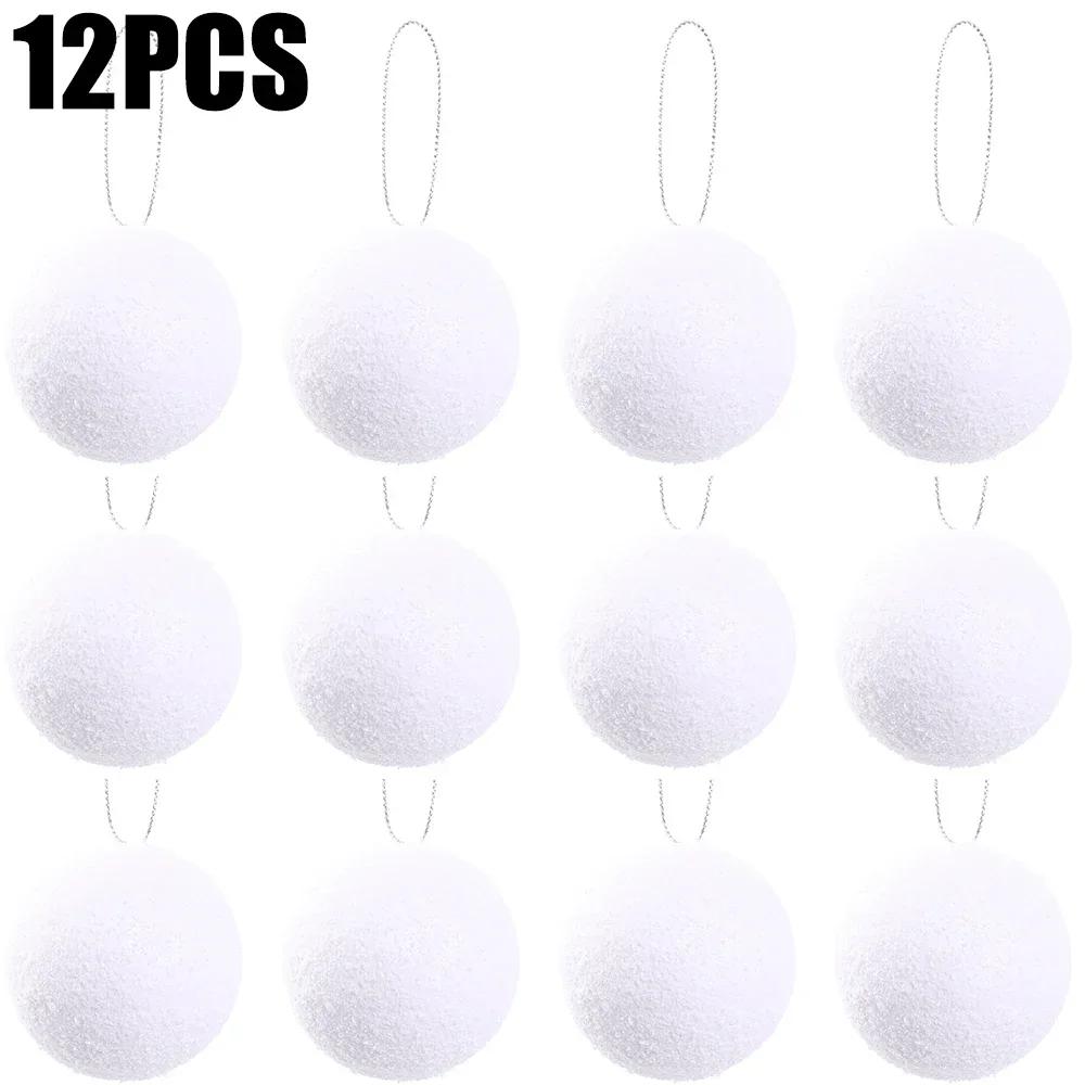 12/6Pcs White Christmas Ball Round Foam Balls Xmas Tree Hanging Ornaments Home Wedding Party Festival Decoration Globe Supplies