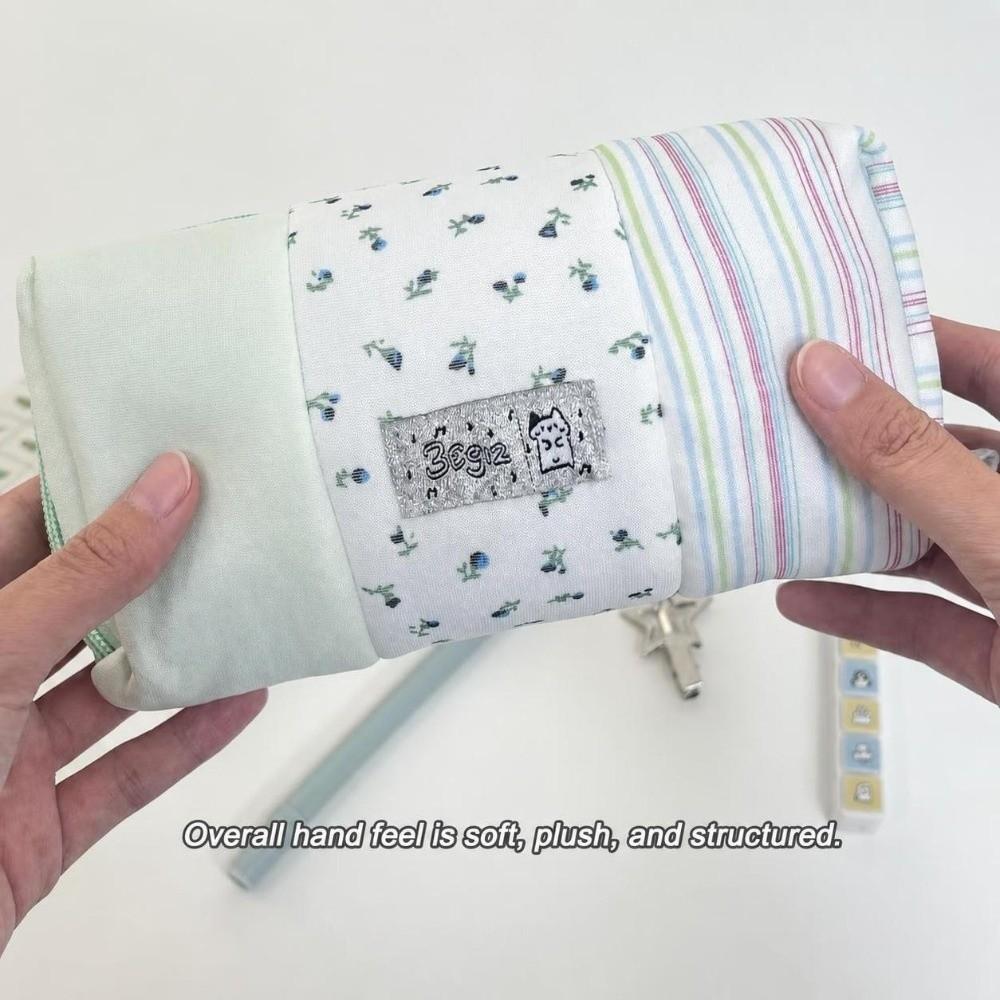 Floral Plaid Splicing Pen Bag Large Capacity Stationery Pouch Portable Pencil Case School Supplies