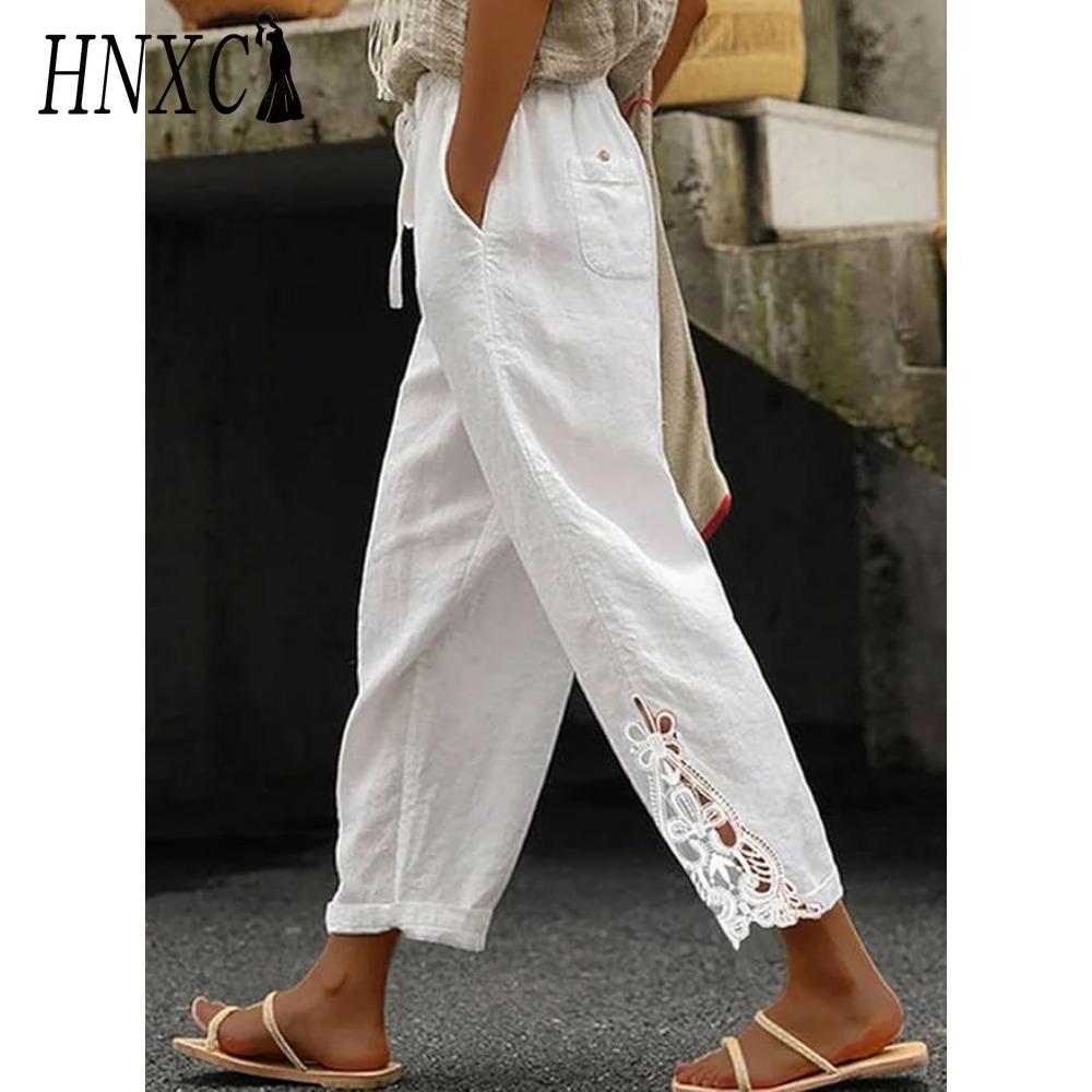 

HNXC Women s Fashion Casual Solid Color Print Pants & Capris S білий