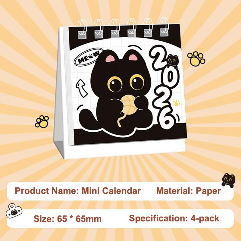 2Pcs Random Mini 2026 Calendar Portable Cute Cat Office School Supplies Calendar Monthly Planner Desk Accessories Decor Record