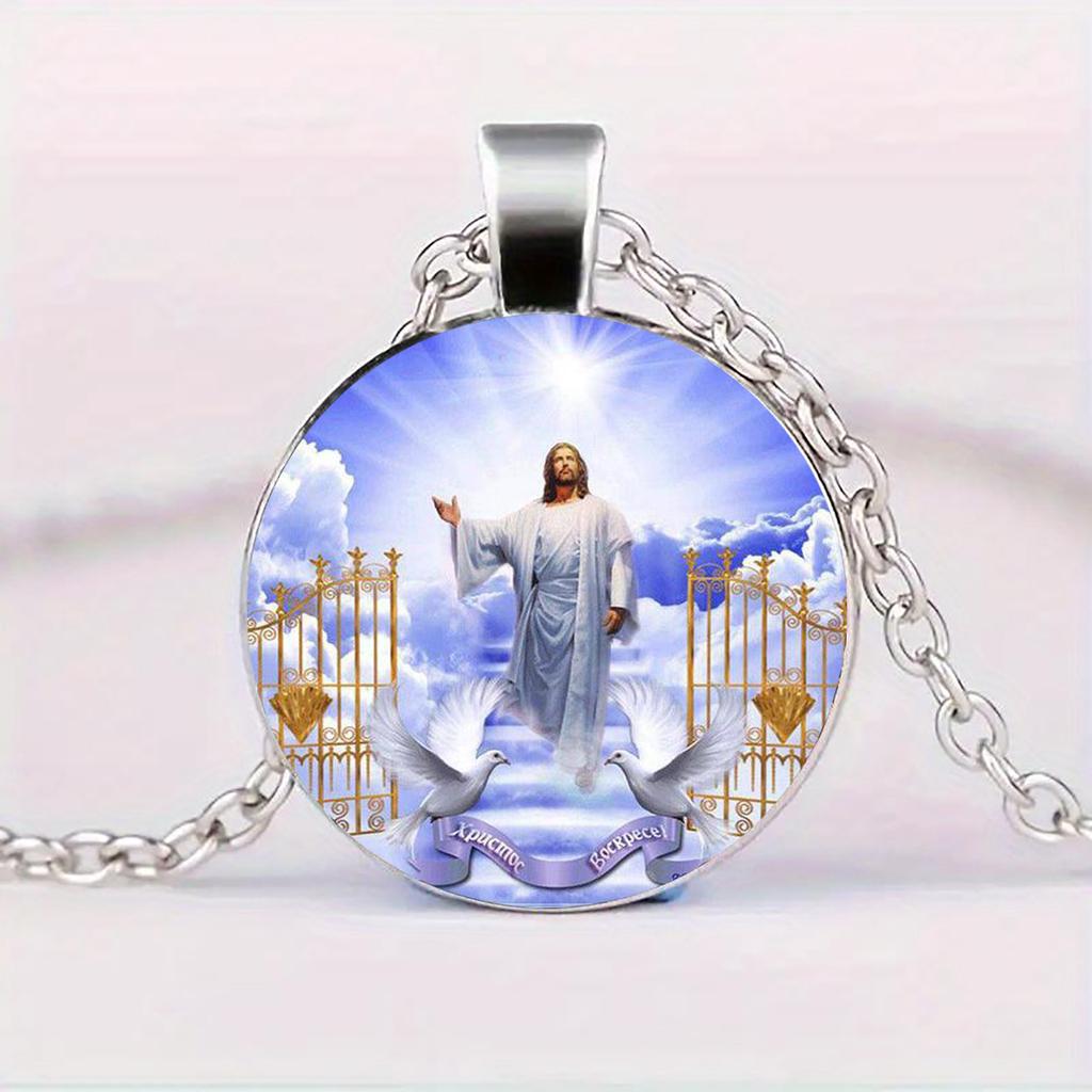 The Jesus Resurrection Pendant Angel Wings Glass Pendant Necklace Is The Perfect Holiday Gift For Any Occasion.