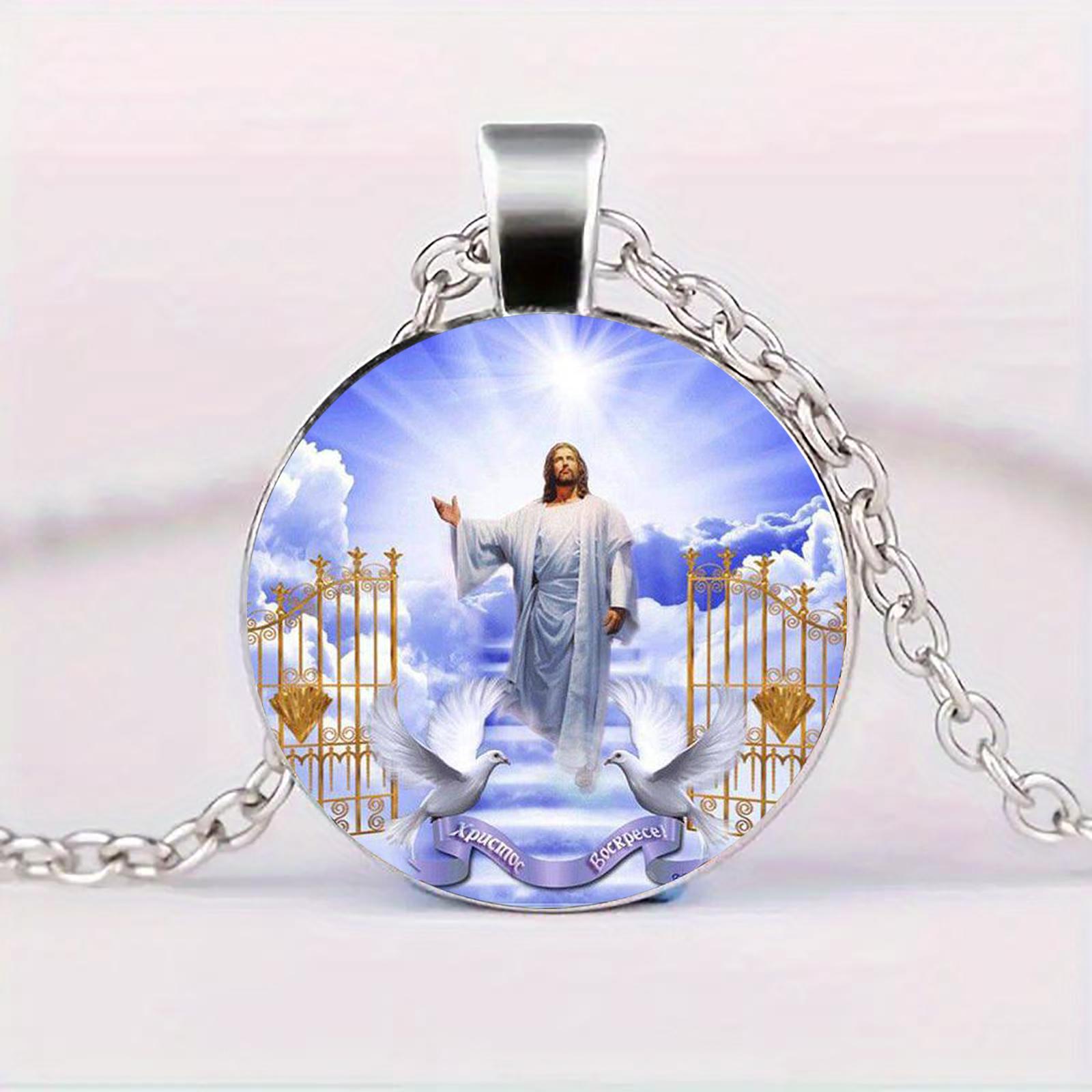 

A vintage style Jesus resurrection pendant Angel Wing glass pendant necklace fashion accessories, the perfect holiday gift for any occasion