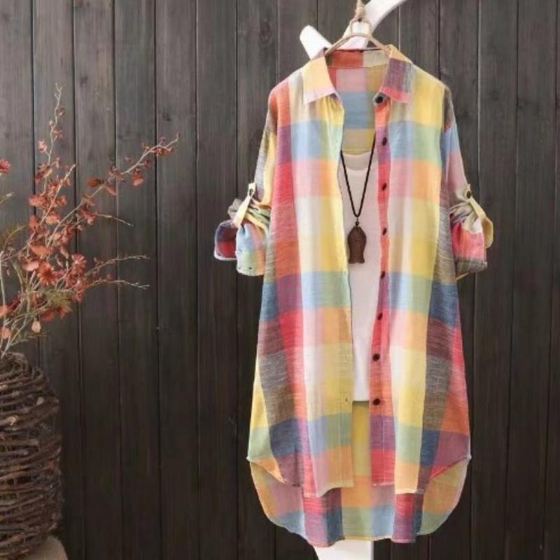 

Рубашки от солнца больших размеров средней длины, свободные и стройнящие, модные клетчатые повседневные куртки, женские рубашки 3XL