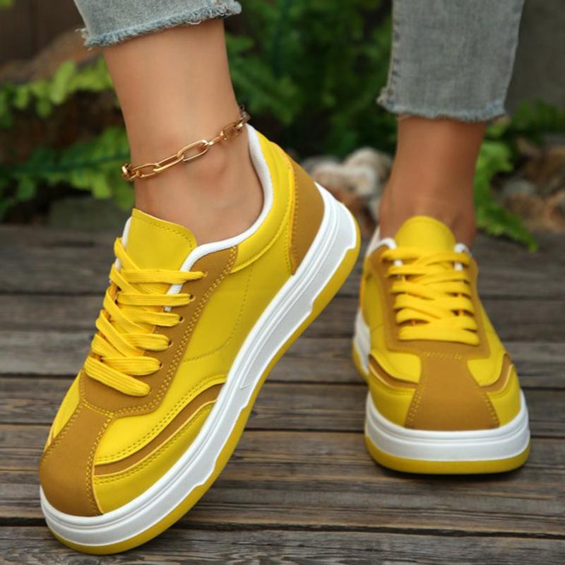 Fashion Pu Leather Sewing Sneakers Woman Spring Autumn Fashion Mixed Color Sports Shoes Women Platform Lace Up Vulcanize Shoes Female