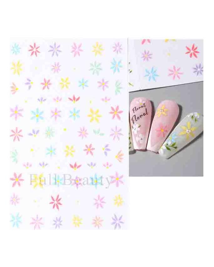 Autocollants 3D pour Nail Art, lignes ondulées abstraites colorées, décalcomanies à fleurs et feuilles florales, décoration d'ongles