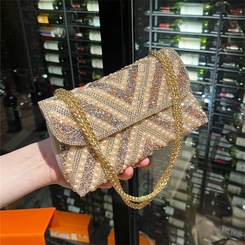 Yogodlns Women Handmade Pearl Clutch Purse Beaded Envelope Evening Handbag Purse for Party Chain Shoulder Crossbody Bags