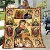 Virgin Mary Flannel Golden Grid Printed for Kids Bedroom Decoration Warm Soft Comfertable Blanket for Sofa Chair