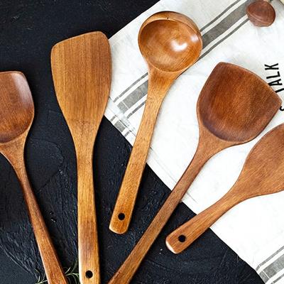 Durable Non-stick Wooden Spatula Anti-hot Non-slip Rice Spatula Long Handle Cooking Spatula