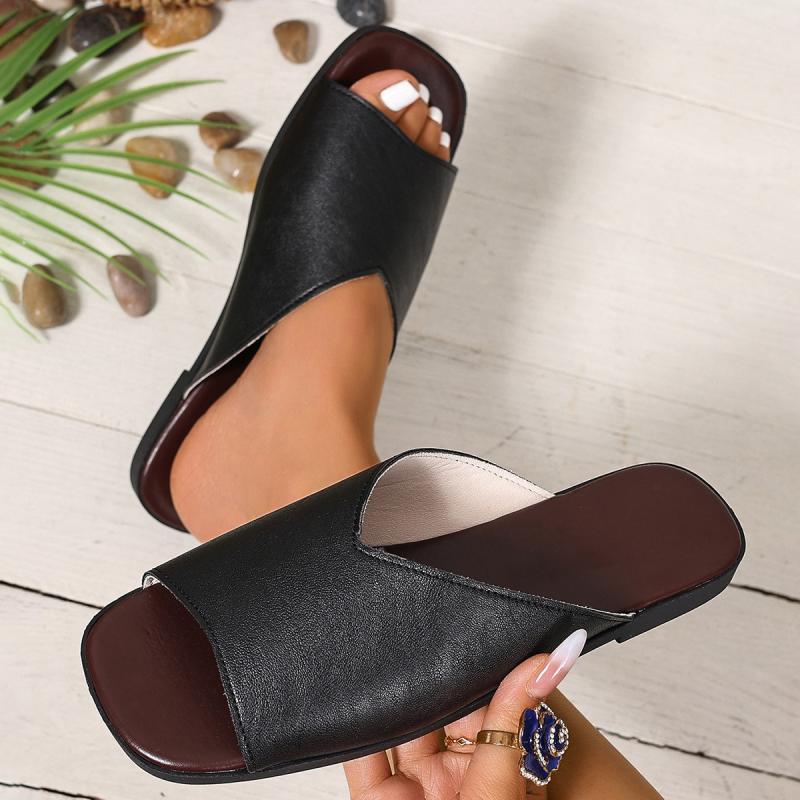 Women's Open-Toe Slide Sandals, Fairy Style Hollow-Out Design, Soft Flat Beach Shoes, Lightweight Casual Seaside Travel Slippers