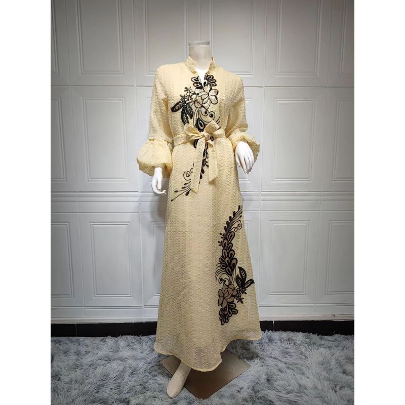 European and American 2023 New Women's clothing dress Embroidery Lace-up Long dress Embroidered Lace up Dress