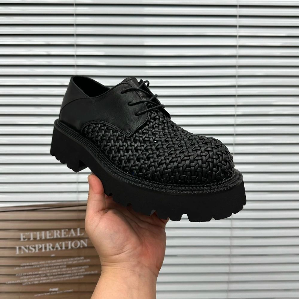Men's summer derby shoes big head leather shoes weaving process breathable loafers men's heightening shoes high-end handmade men's shoes