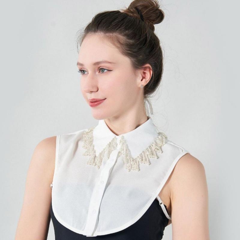 Jeweled Half Shirt False Collar Beaded Pearls Spread Lapel Versatile Art Collar Sweet Shawl False Decorative Shawl