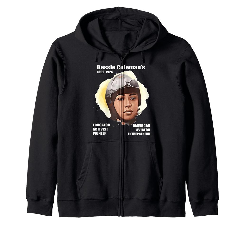 Bessie Coleman Full Color Dark Zip Hoodie