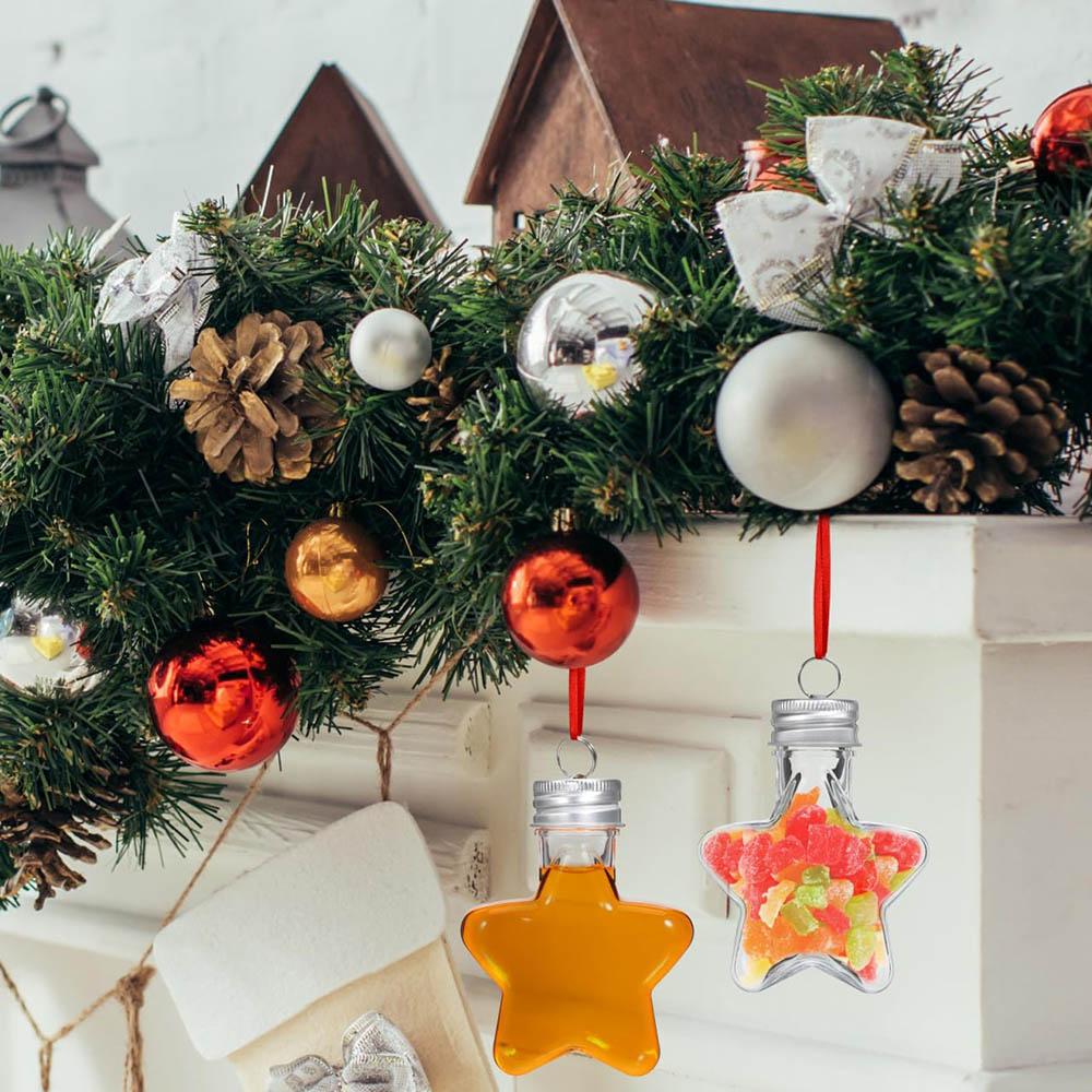 10/20pcs Star Shaped Clear Plastic Fillable Ornament Balls 50 Ml For Christmas Tree Decoration Diy Candy Drinks Wishing Bottles