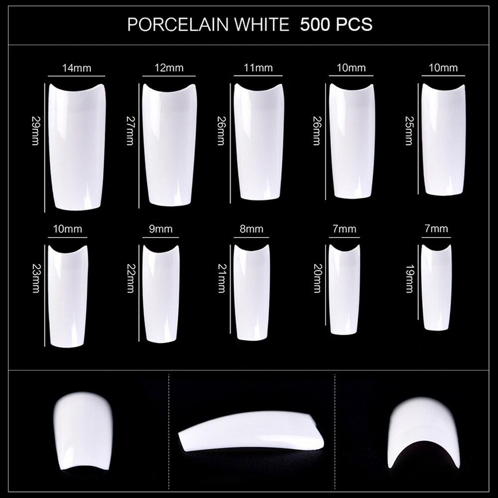 kads 500pcs 10 Sizes Long Square Half Cover False Nail Tips No-Crease Clear Nature White Nail Art Tools Fake Nails Manicure