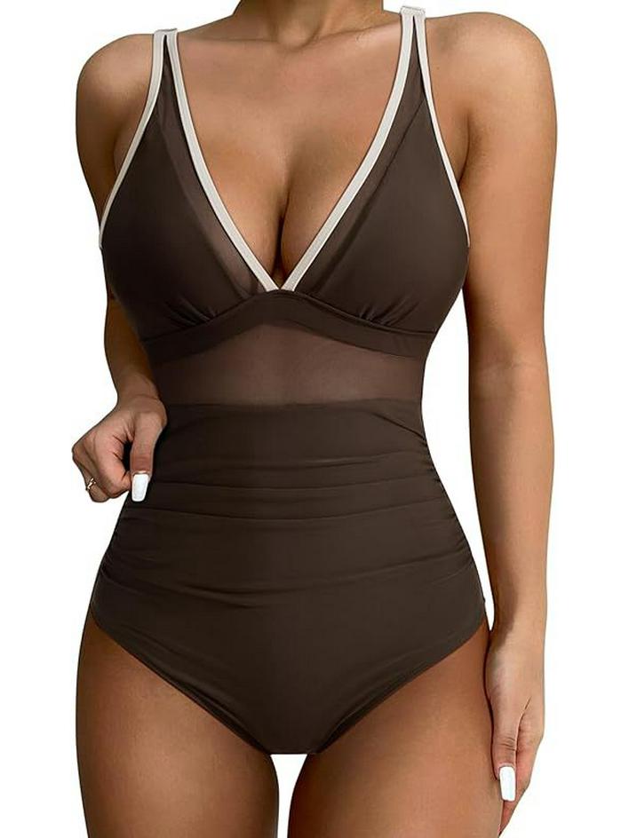 European & American High-Waist One-Piece Swimsuit - Sexy, Hollow Design