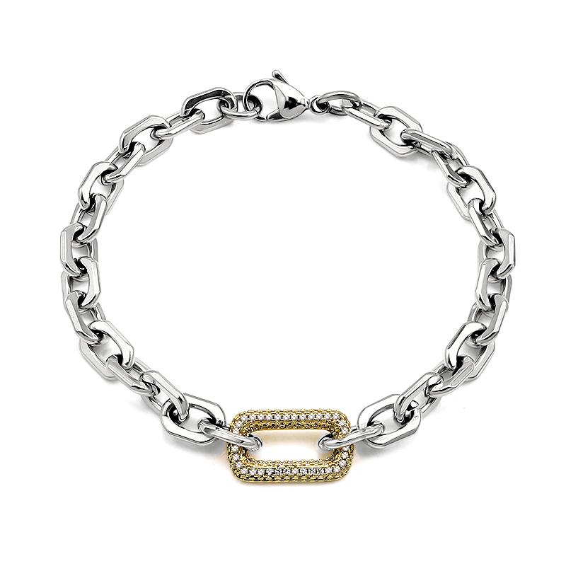 New Arrival Fashion Jewelry 18k Gold Plated Stainless Steel Simple O Chain Inset Zircon Necklace Bracelet Jewelry  for Women