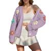 Floral Pattern Button Knit Cardigan - Cute Loose Fit Long Sleeve Sweater