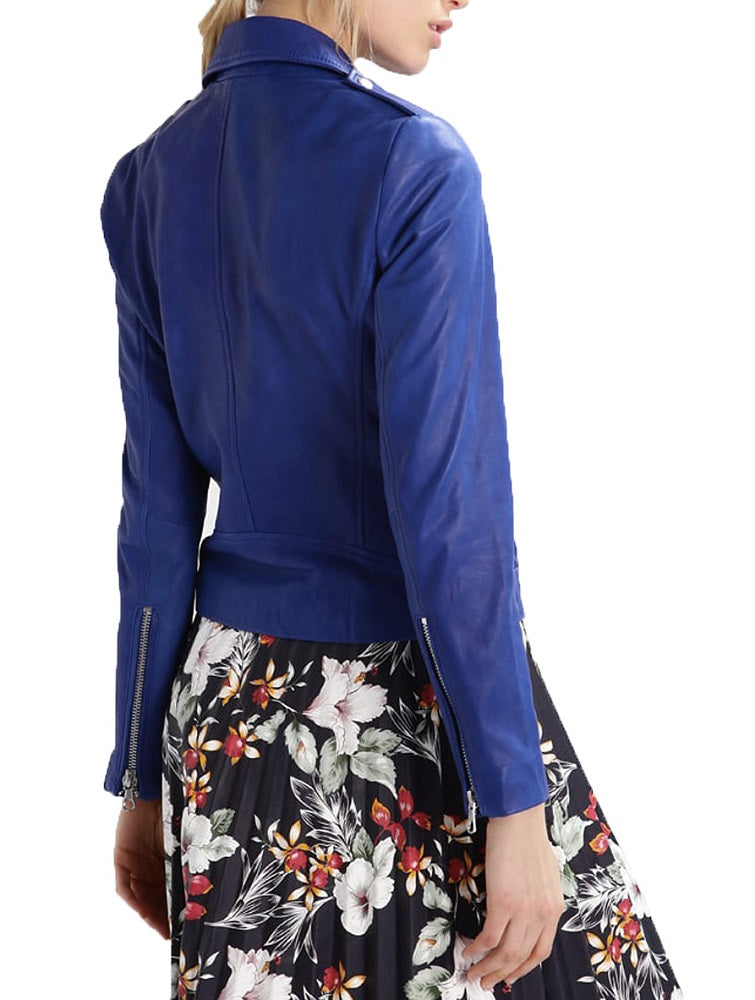 NOVÁ Dámská Pravá Měkká Jehněčí Kůže Pravá Kožená Bunda Stylový Límcový Modrý Kabát