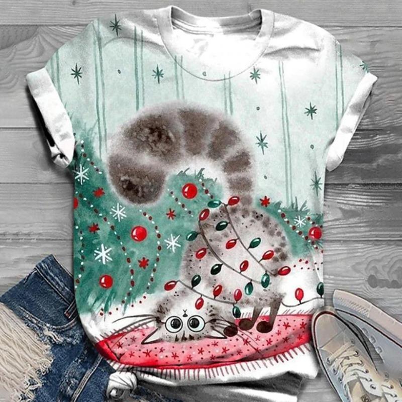 Summer Women's Fashionable Short Sleeve T-Shirts 3d Flower Print Round Neck Pullovers Loose Casual Tops Trendy Women Clothing
