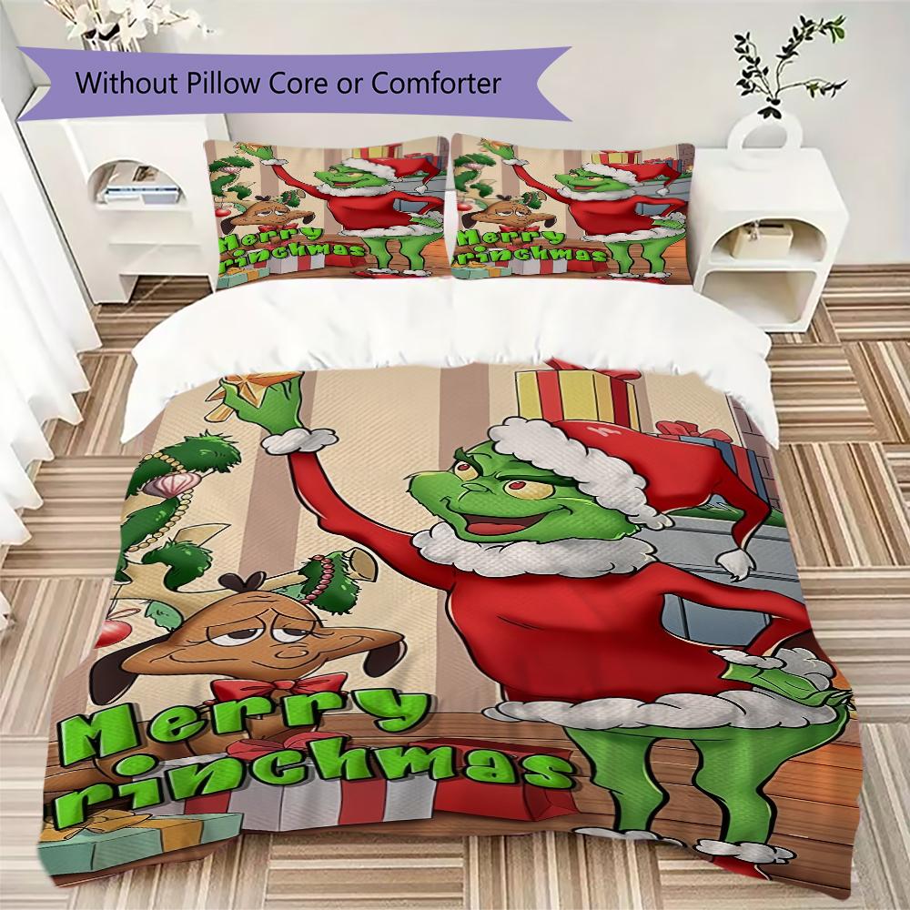Merry Grinchmas Holiday Joy Threepiece Set Without Core 1 Duvet Cover 2 Pillowcase Without Core Duvet Cover And Pillowcase