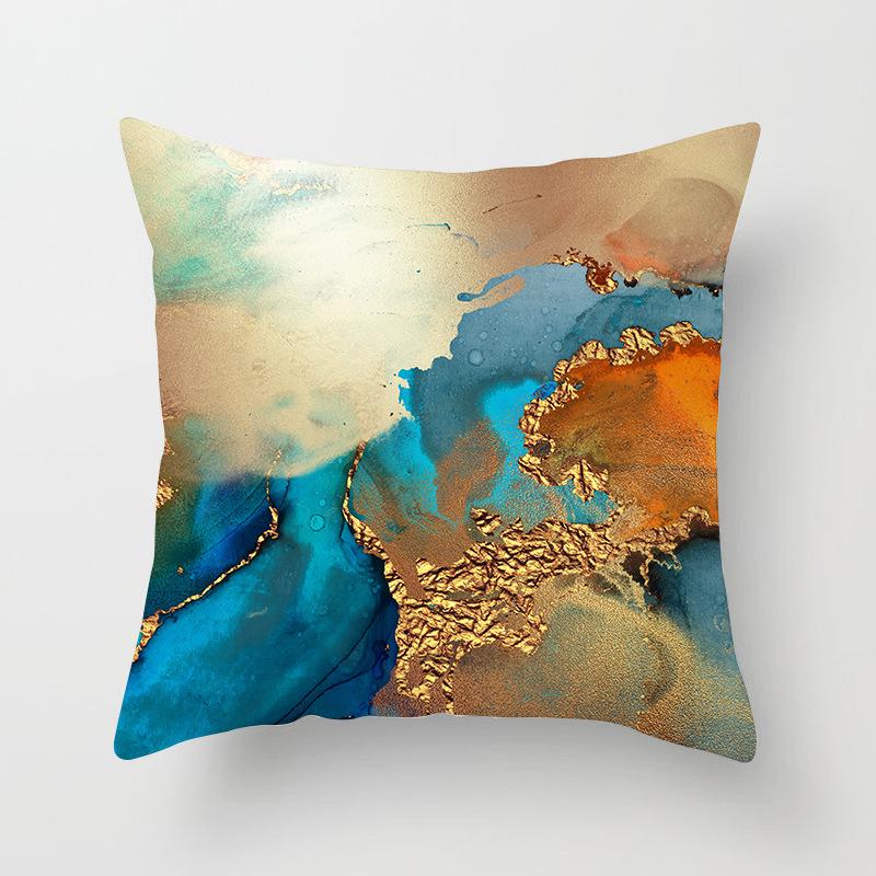 Nordic Watercolor Gold Foil Texture Printed Pillowcase Golden Home Sofa Pillowcase