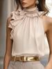 Top da Donna alla Moda con Fascino, Scollo a Petalo, Sulla Spalla, Vestibilità Aderente, Senza Maniche, Colore Unito