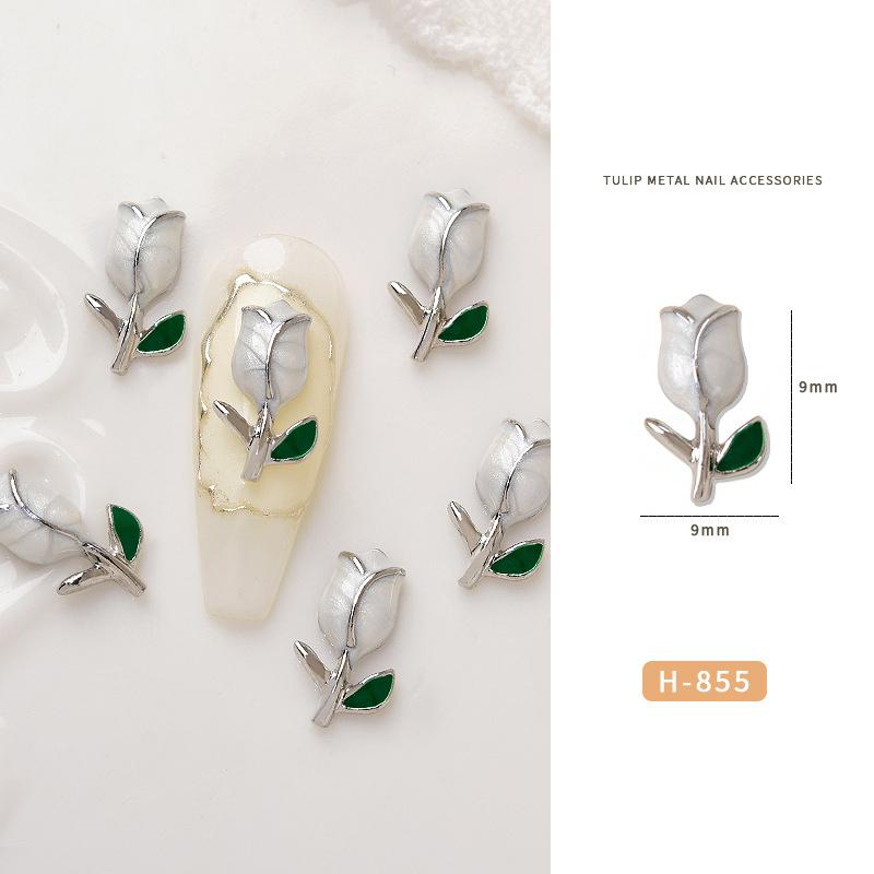 5Pcs/pack 3D Tulip Ornament Metal Texture Nail Jewelry Nail Art Decoration