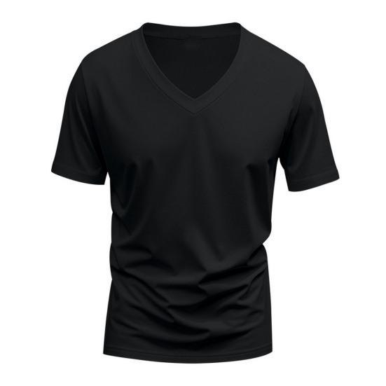 Men Summer T-shirt Short Sleeves V Neck Solid Color Quick-drying Loose Pullover Mid Length Top for Sport Office Dating