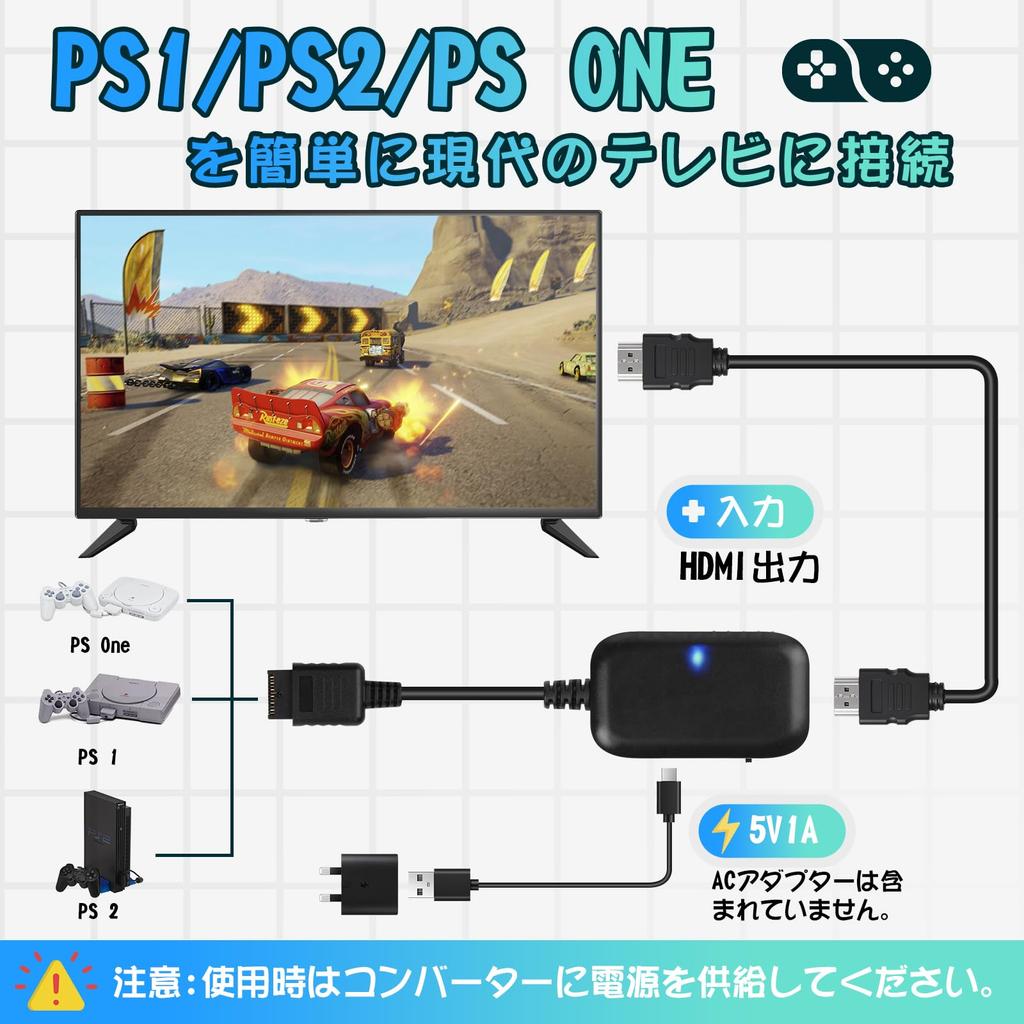 L'QECTED PS1/PS2 HDMI Converter, 1080P (16:9) / 720P (4:3) Switchable Output (1.5M HDMI Connection Cable Included), PlayStation 2 HDMI Converter Adapt