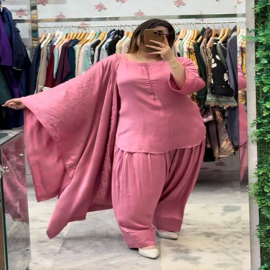 

Удобная курти в кафтанном стиле с патиалой и дупаттой - Ржавый и Розовый XXL розовый